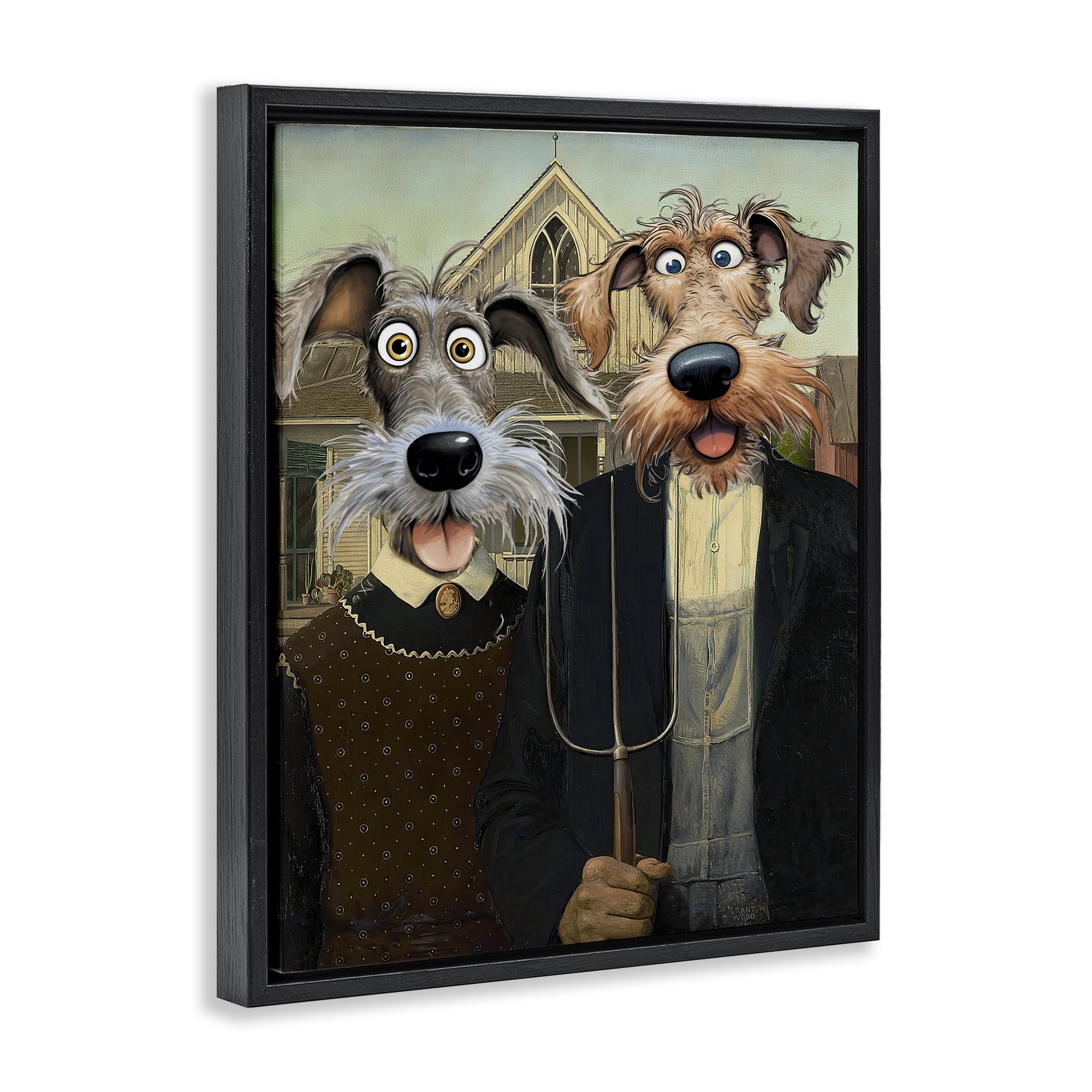 Stupell Industries American Gothic Pups Black Framed Floater Canvas Wall Art, design by Tina LeCour