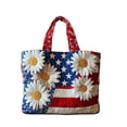 thumbnail image 6 of Fuebueo Patriotic Tote Bag for Women, 4th of July Quilted Shoulder Bag for Women, American Flag Daisy Purse with Peace Sign, Large Capacity Travel Canvas Handbag, Perfect Gift, 6 of 7