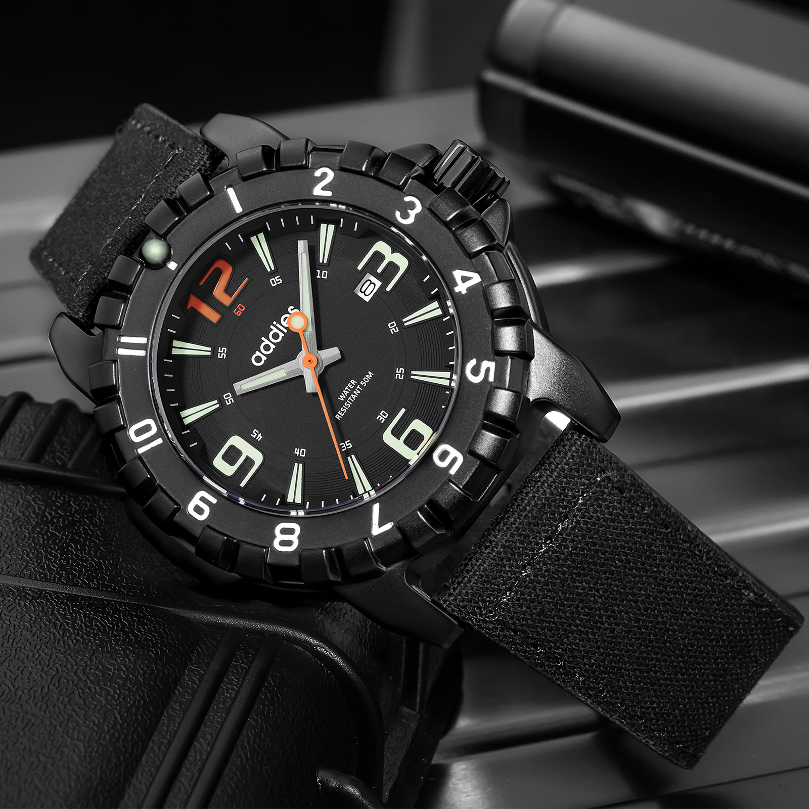 ADDIES Military Analog Watch for Men - Rugged 50M Waterproof Luminous Quartz Watch with Canvas Strap for Outdoor and Tactical Style