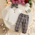 thumbnail image 3 of enyan Baby Girl Clothes Newborn Long Sleeve Sweatshirt Top+Hem Pant+Headband 3Pcs Infant Girls Outfits Set White，9-12 Months, 3 of 7