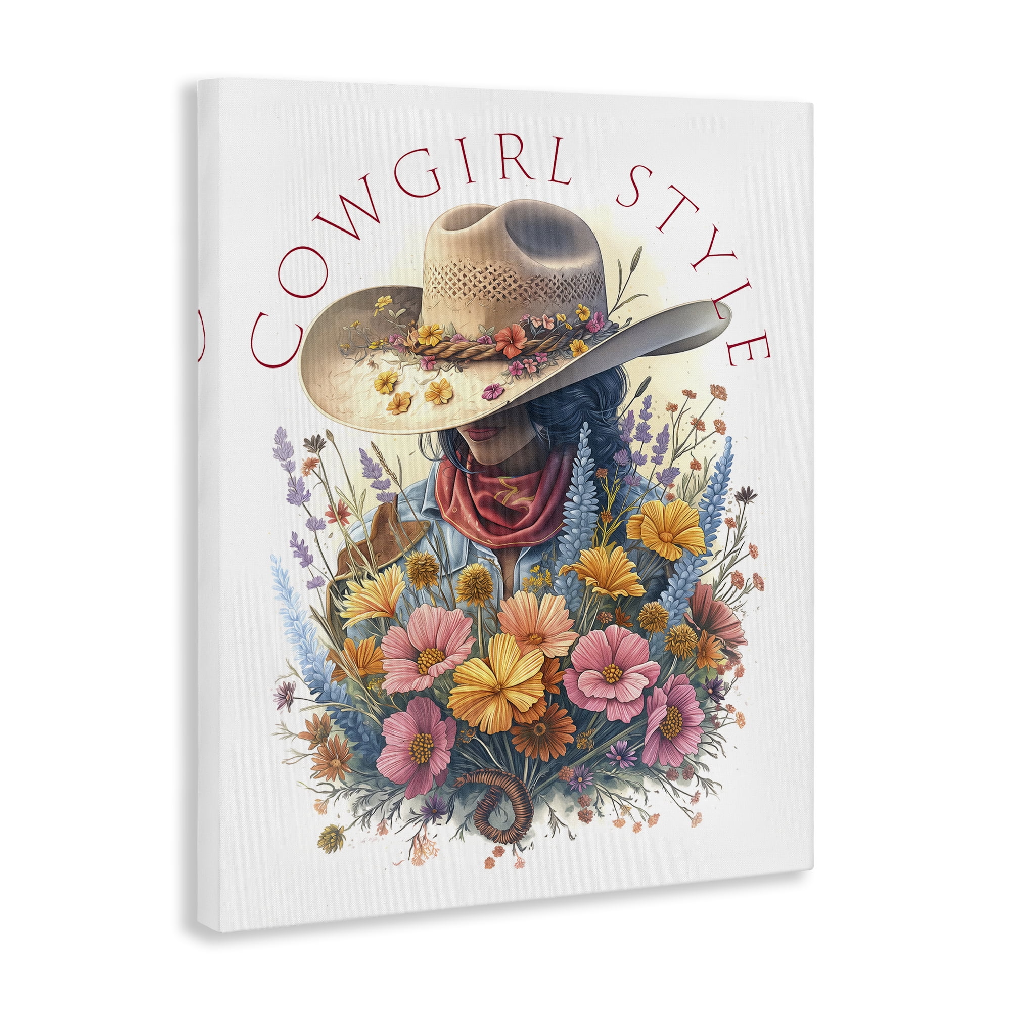 Stupell Industries Cowgirl Style with Florals People Painting Wrapped Canvas Art Print Wall Art, 36 x 48