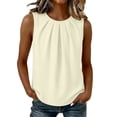 thumbnail image 3 of Craaazy Womens Sleeveless Crew Neck Tank Tops Pleated Design Solid Color Loose Fit Casual Summer Tops for Work and Business Wear, 3 of 7