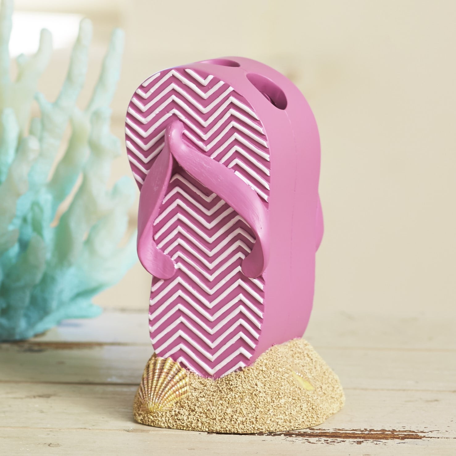 Flip Flop Toothbrush Holder with 3Holes Beach Theme Bathroom Accent