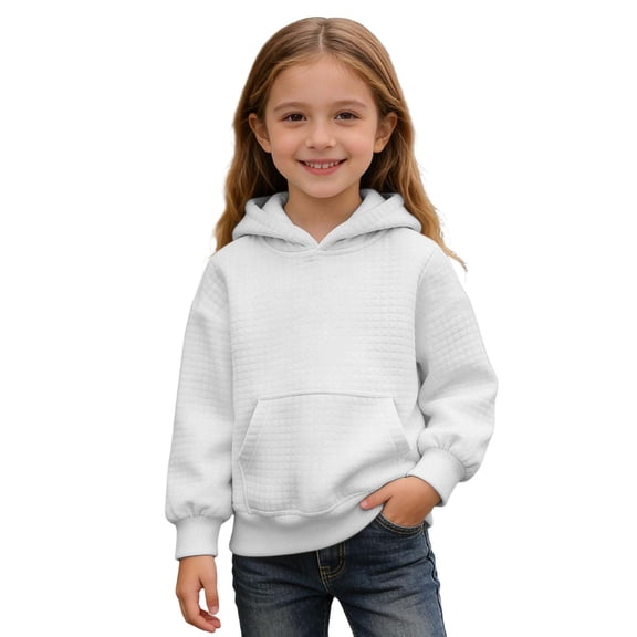 Ticikt Hooded Sweatshirt for Kids with Drawstring Soft Gym Hoodie for Girls and Boys Comfortable Everyday Wear,Color:White