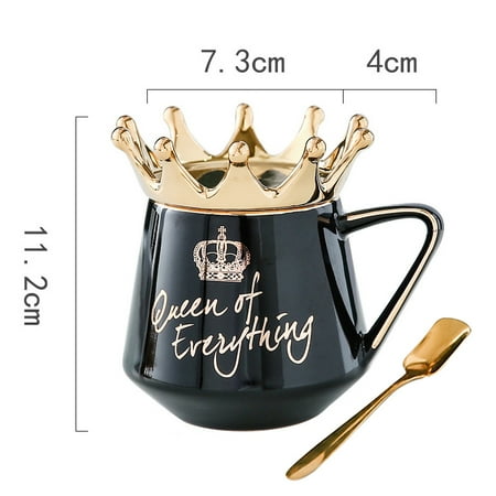 

Queen of Everything Mug With Crown Lid and Spoon Ceramic Coffee Cup Gift for Girlfriend Wife