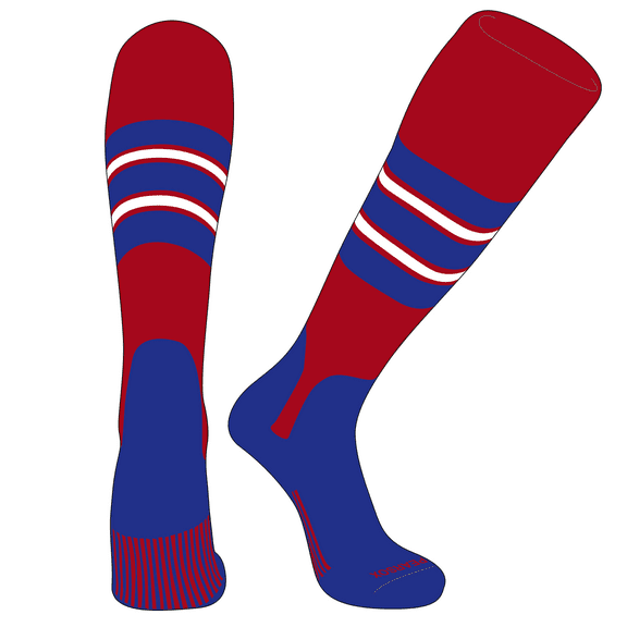 PEAR SOX OTC Baseball Softball Stirrup Socks (E, 5in) Red, Royal, White, Royal