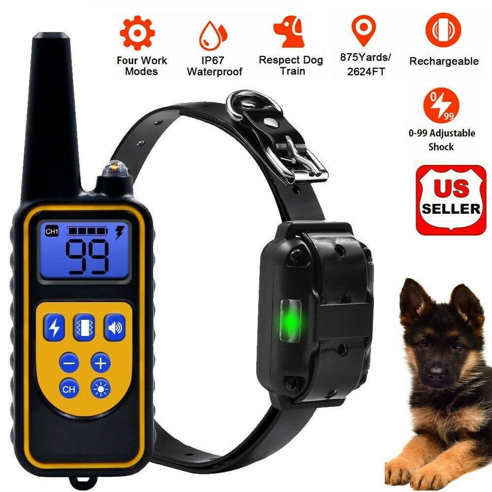 Dog Shock Training Collar Rechargeable Remote Control Waterproof IP67 875 Yards 