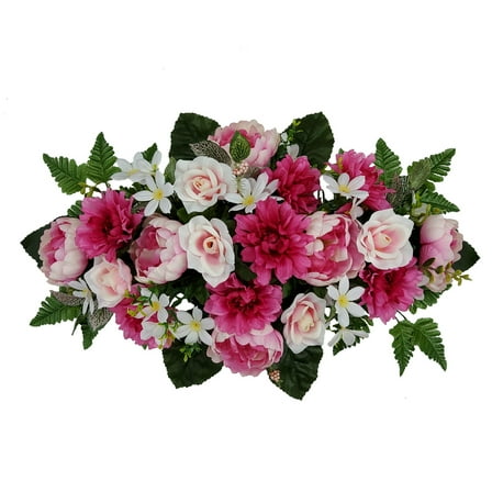 Mainstays 30in Outdoor Artificial Floral Headstone Saddle, Peony in Pink.
