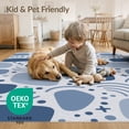 thumbnail image 4 of ODIKA 8'x10' Blue Abstract Geometric Rounded Shapes Washable Area Rug Flowing Forms Scattered Dots Rainbow Arcs for King Size Bedroom Under Bed, Master Suite, Non-Shedding, Easy Care, 4 of 7