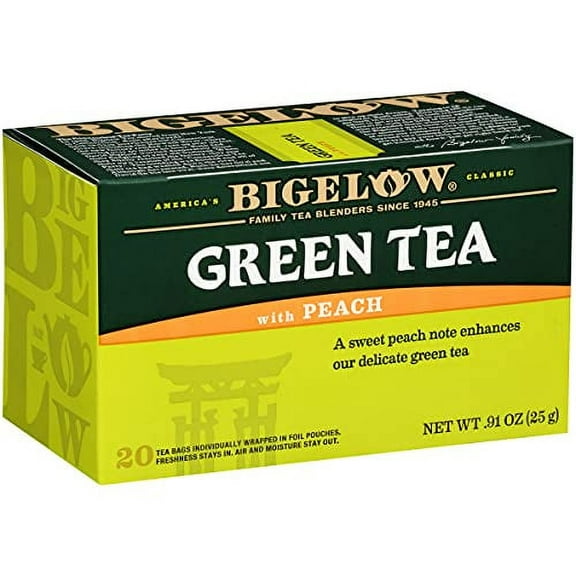 Bigelow Green Tea with Peach, Caffeinated, 20 Count (Pack of 6), 120 Total Tea Bags