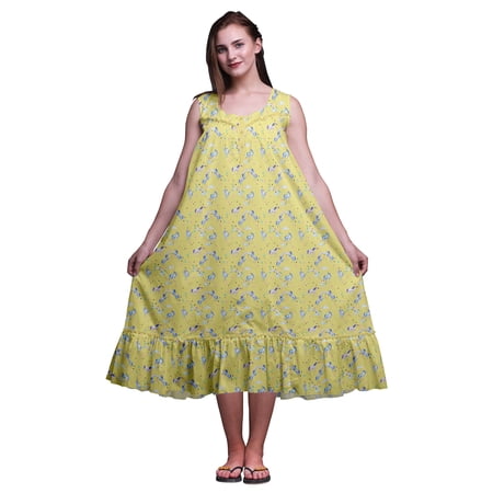 Bimba Medium Yellow10 Nature Unicorn & Rainbow Sleeveless Cotton Nightgowns For Women Printed Mid-Calf Length Sleepwear Small
