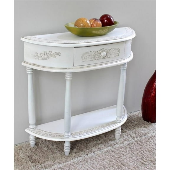 Pemberly Row Modern Half Moon Wood Console Table in Antique White