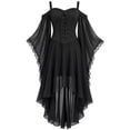 thumbnail image 6 of Girls Gothic Off Shoulder Party Dress, Lace Long Sleeve Corset High Low Tulle Dress, Halloween Christmas Witch Role Play Costume Dress Birthday Holiday Daily Wearfor Girls Ages 7-12, 6 of 8