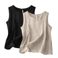 thumbnail image 2 of Holzkary Women's Sleeveless Tops 2Pc Crop Tops Crewneck Shirt Tunic Top Relaxed Fit Camisole Linen Clothes for Seniors Cotton Linen Shirts Going Out Tops Y2K Cute Tops Mexican Shirts Purple XXL, 2 of 9