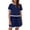 Navy, variant on Viluyesy Summer Tops Short Pants 2PC Women Round Neck T-Shirt and Shorts Set Fashionable Stripe Shirt and Shorts Sets Two PC Navy Size S