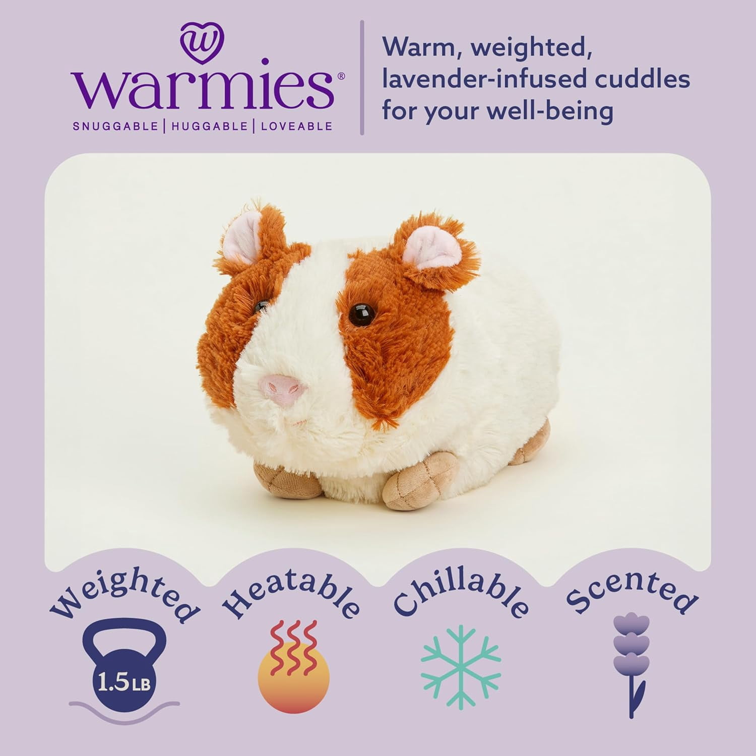 Warmies 13” Guinea Pig Stuffed Animal, Microwavable Heated Plushies and Weighted Soft Plush Toys