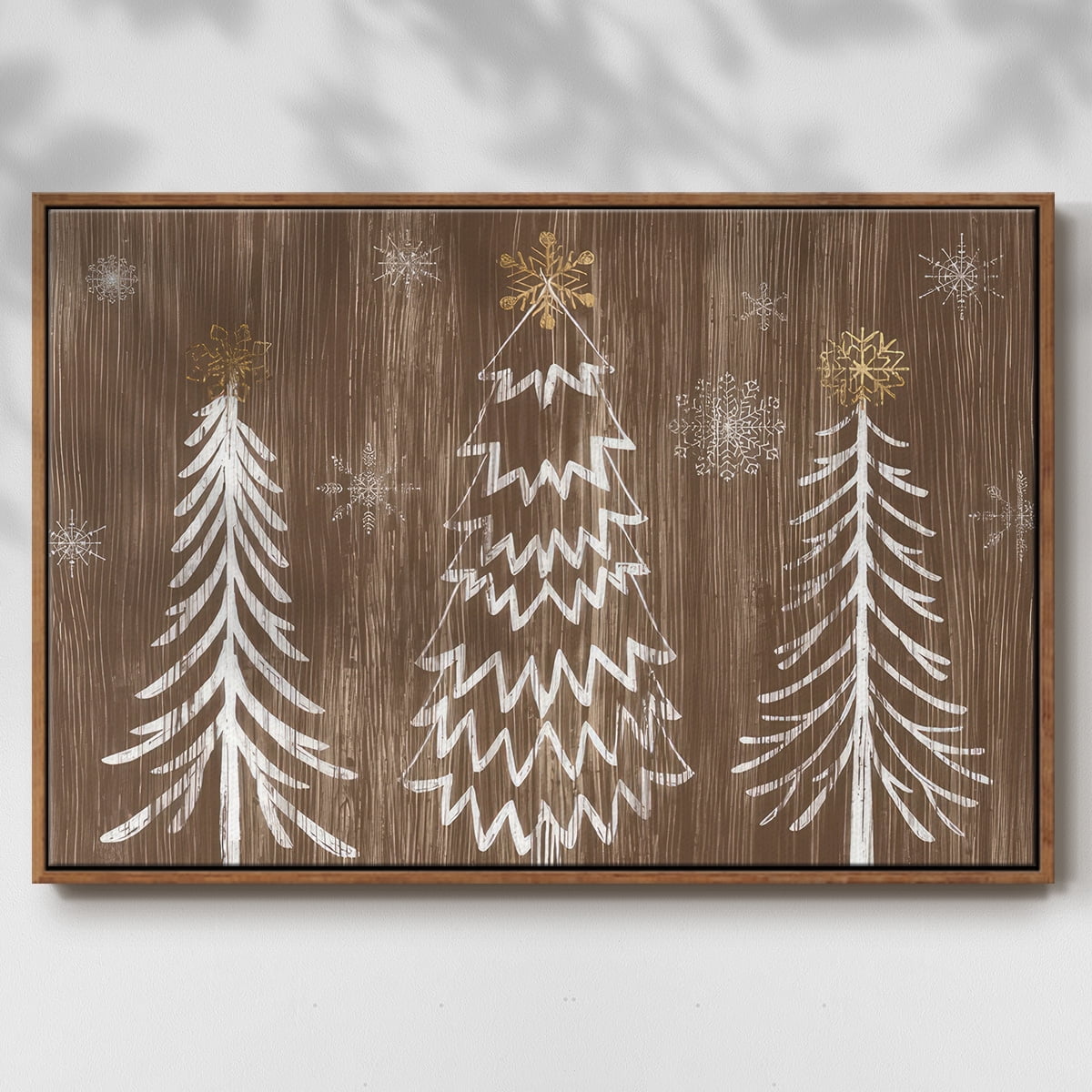 Barnwood Wonderland Collection A - Framed Gallery Wrapped Holiday Canvas - 27 x 41 - Rosewood Frame