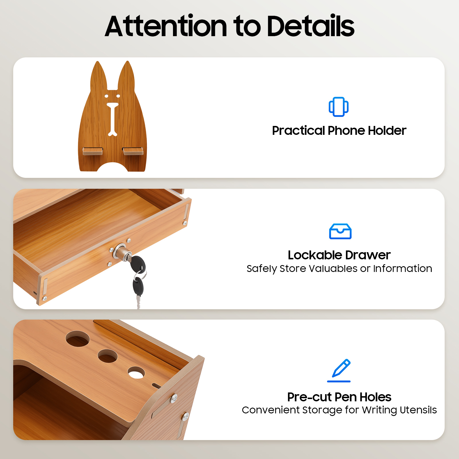 Wood Monitor Riser with Drawer Computer/Laptop/PC Stand Computer Monitor Stand with Lockable Drawer & Phone Holder, Wood Monitor Stand, Suitable for Study, Office, and Desk