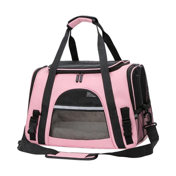 Bolsa de transporte para mascotas, bolsa de transporte para gatos, portátil, plegable, transpirable, suave y grande Rosa