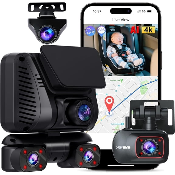 4K Dash Cam 360° View, 5 Channel Front and Rear Dash Camera for Cars, Built-in 5GHz Wi-Fi GPS, Voice Control, Free 128G Card,Night Vision,24H Parking Mode,G-Sensor