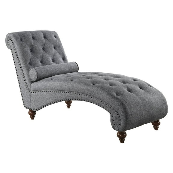 Lexicon Bonne Wood & Fabric Chaise with 1 Bolster Pillow in Dark Gray