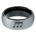 thumbnail image 2 of Tungsten Triplet Beam Note Music Band Ring 8mm Men Women Comfort Fit Black Dome Brushed Gray Polished, 2 of 4