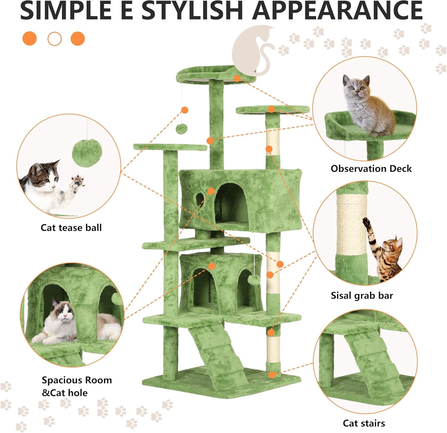 54 inch Cat Trees and Towers for Indoor Cats, Cat Condo Scratching Post for Adult Cats, Multi-Level Cat Towers for Small Cats, Green