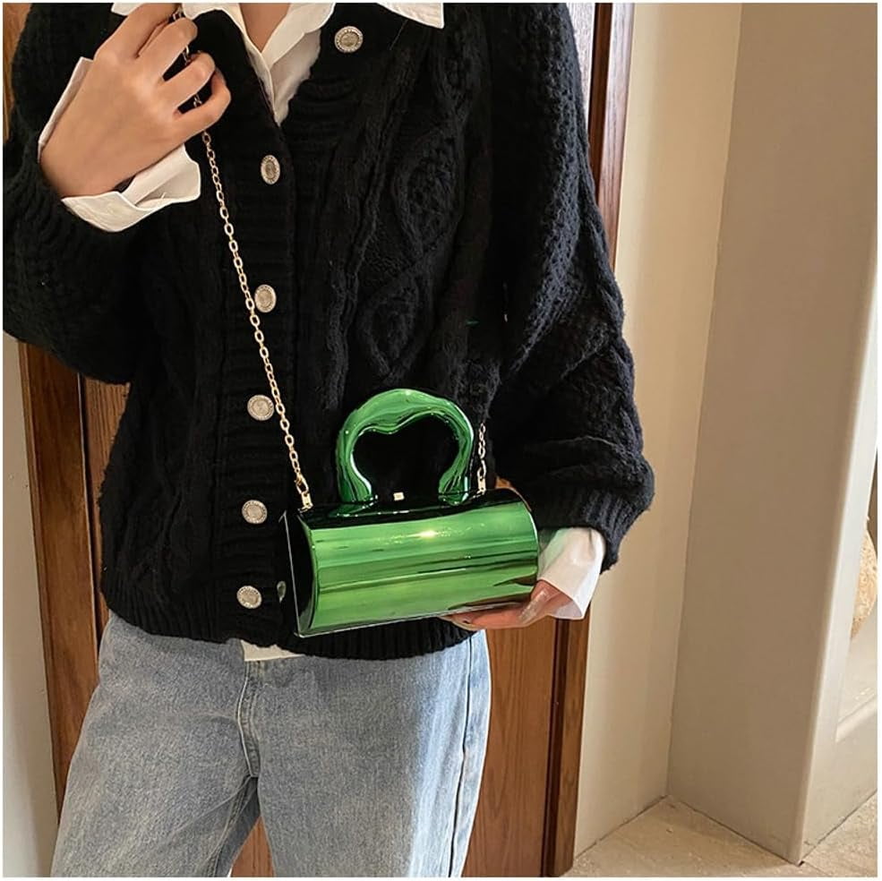 HLSOHJP Acrylic Evening Clutch Women Chic Metal Purses Shiny Barrel-Shaped Handbag Crossbody Bag for Wedding Parties