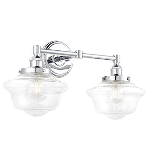 Linea di Liara Lavagna Farmhouse Polished Chrome Bathroom Light Fixtures Over Mirror 2-Light Bathroom Vanity Light Fixture Clear Glass Shades Modern Vanity Lights, Bulbs Included U