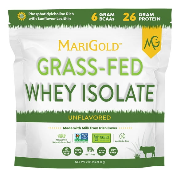 MariGold Grass-Fed Whey Isolate Protein Powder Unflavored 2LB - Cold Processed, Undenatured, Non-GMO, rBGH Free