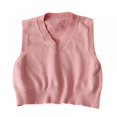 thumbnail image 1 of Women V-Neck Knit Sweater Vest Solid Color Style Sleeveless Crop Knit Vest, 1 of 4