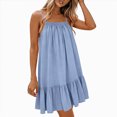thumbnail image 7 of Women Summer Spaghetti Strap Swing Mini Dress Casual Ruffle Hem Loose Cami Dress, 7 of 7