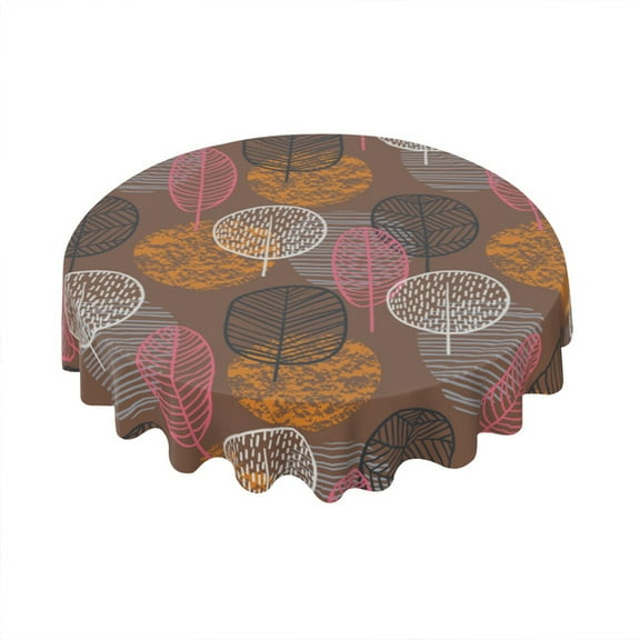 Eveokoki Round Vinyl Tablecloth 60 inch Abstract Autumn Trees Tablecloth Waterproof Oilproof Tablecloth Wipeable Tablecloth Decorative Table Cover Picnic Tablecloth
