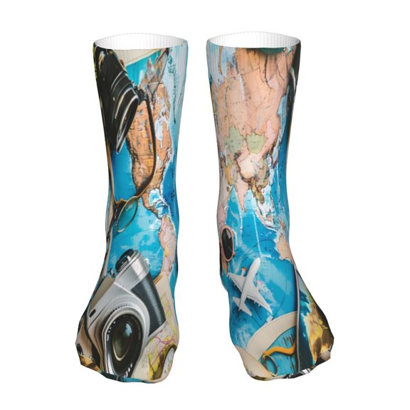 Uemuo Vintage Map Travel Essentials for 16in Socks, Cotton Socks Sports Socks Knee High Socks Comfortable Socks For Men, Women