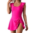 thumbnail image 2 of Minjewel Women's Slimming One-Piece Swimsuits, Ruched Tummy Control & Triangle Liner with Sexy Cutout, Bathing Suit for Beach & Pool,Hot Pink L, 2 of 6