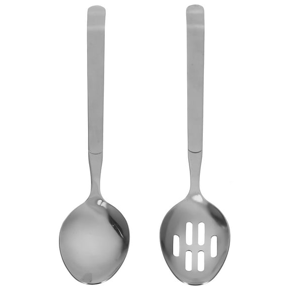 BERTDOMD 2Pcs Stainless Steel Large Serving Spoons Set, Slotted and Solid Buffet Flatware Utensils for Kitchen and Dining