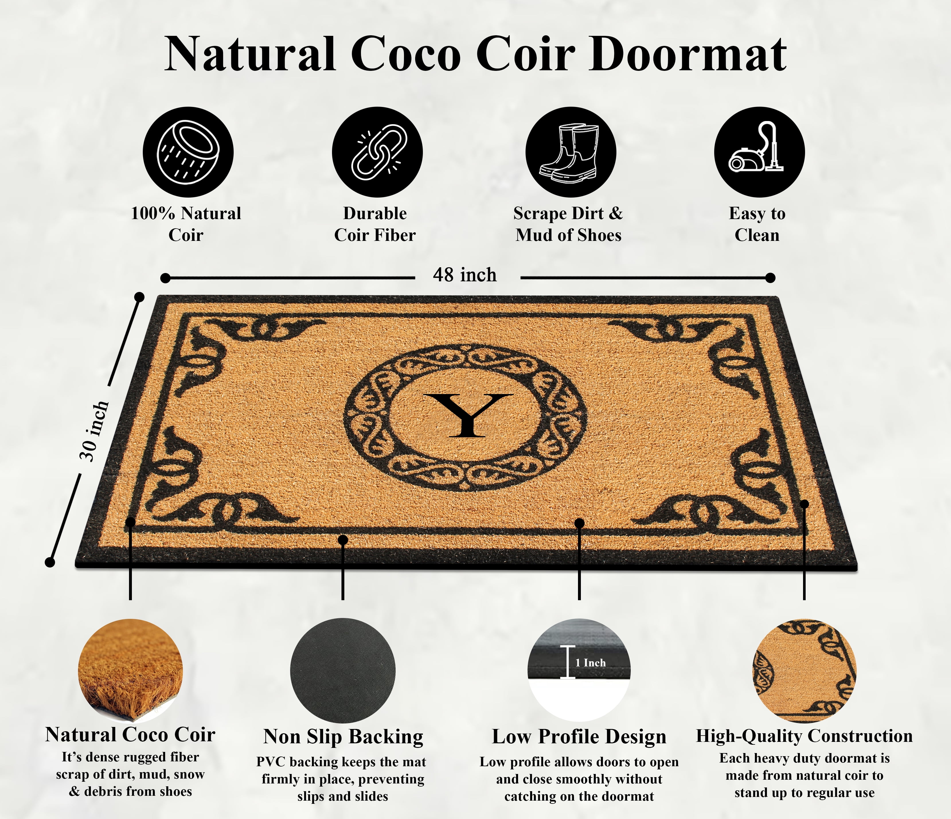 A1HC First Impression Hand Crafted by Artisans Geneva Monogrammed Entry Doormat For Outdoor Entrance Front Door Mat, 30"X48"