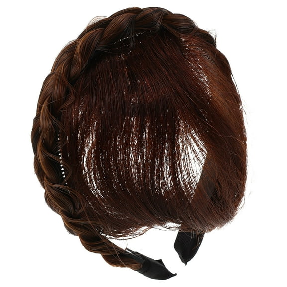 ELAYARD Natural Looking Synthetic Fringe Hair Headband with Braided Fishtail in Light Brown