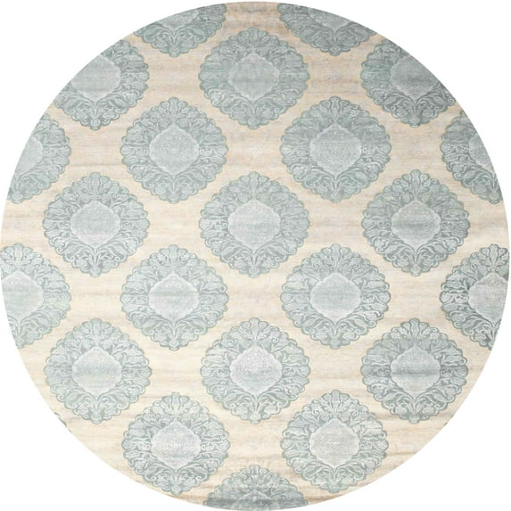 Ahgly Company Machine Washable Indoor Round Contemporary White Gold Area Rugs, 8' Round