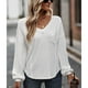 thumbnail image 5 of Camisa blanca holgada con bolsillo en el pecho para el trabajo y las vacaciones, talla S, cuello en V, manga larga, para mujer, 5 of 8