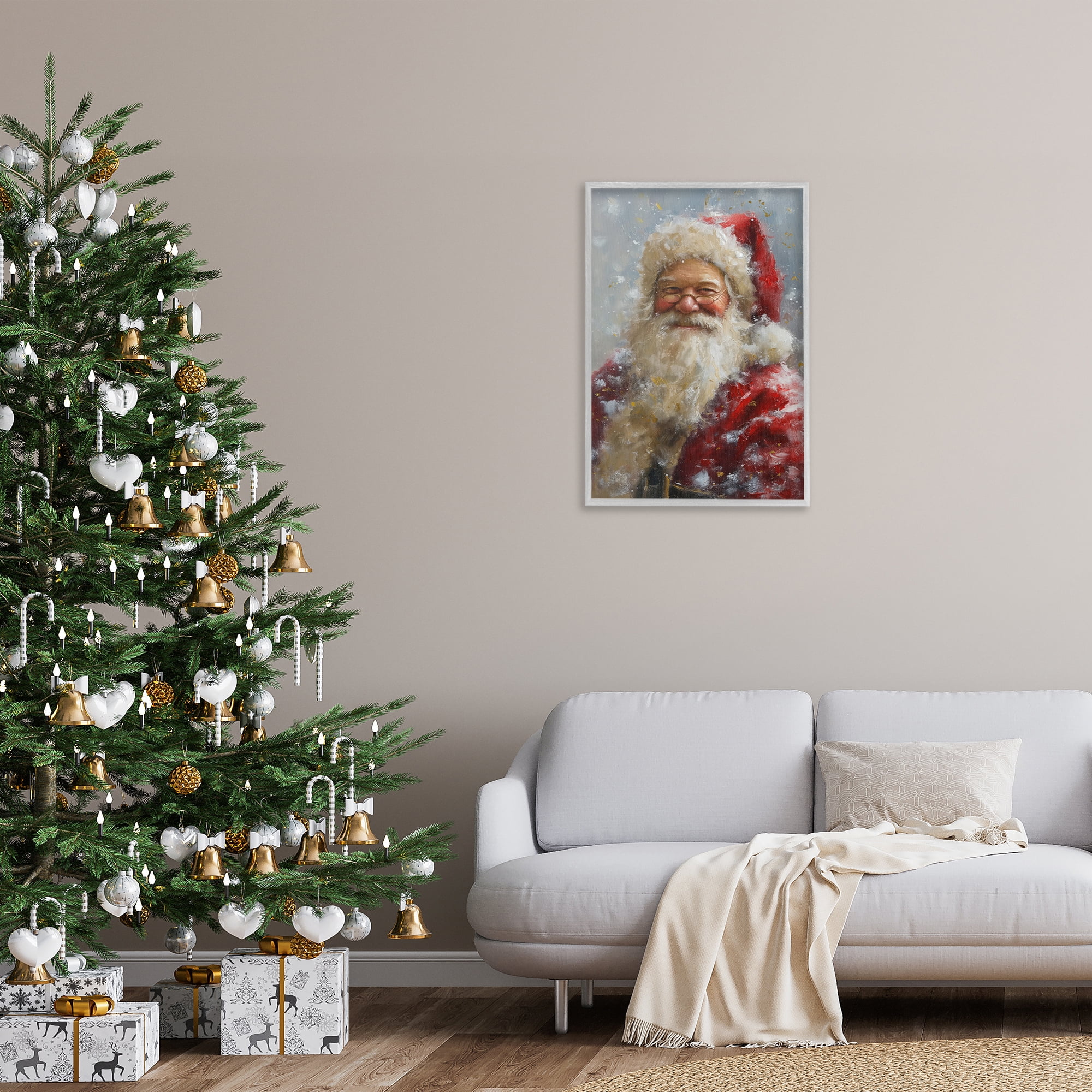 Stupell Industries Smiling Santa Portrait Holiday Painting Gray Framed Art Print Wall Art, 20 x 30