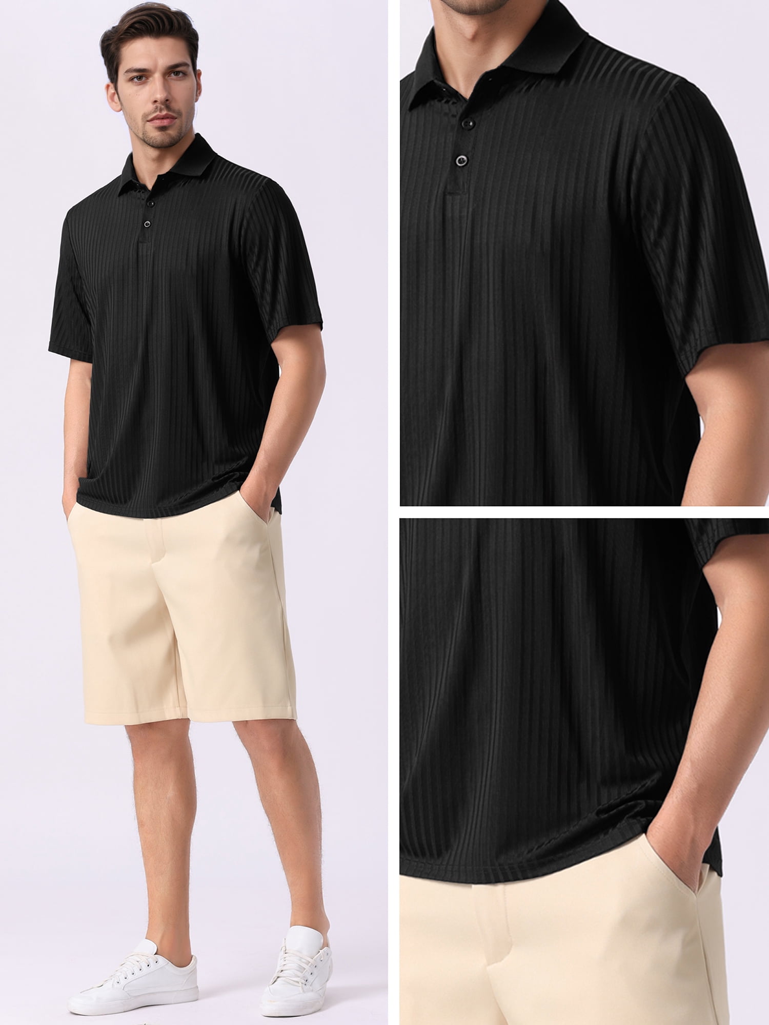 DARING DIVA Men's Ribbed Slim Fit Short Sleeves Casual Golf Polo Shirt XXL Black