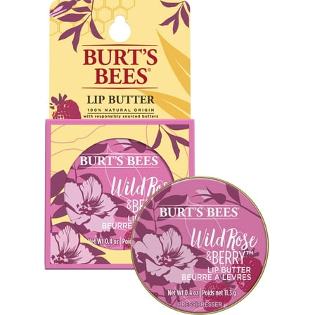 Burt's Bees 100% Natural Origin Lip Butter With Moisturizing Shea And Cocoa Butters, Wild Rose and Berry, 1 Tin In Blister Box