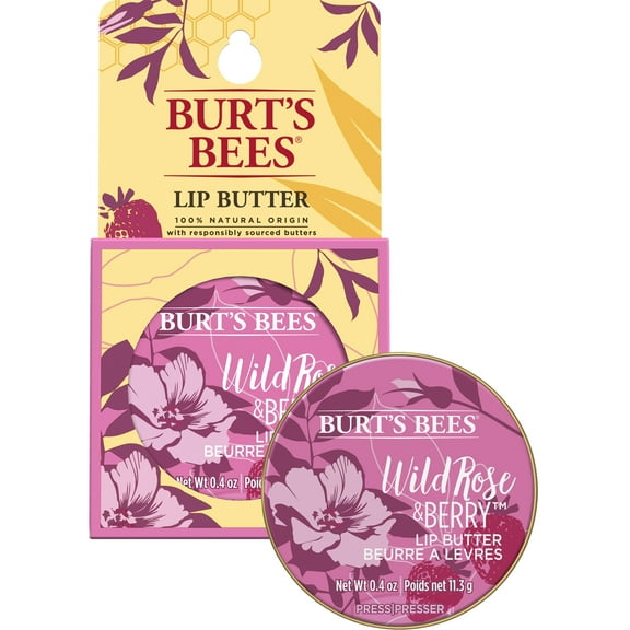 Burt's Bees 100% Natural Origin Lip Butter With Moisturizing Shea And Cocoa Butters, Wild Rose and Berry, 1 Tin In Blister Box