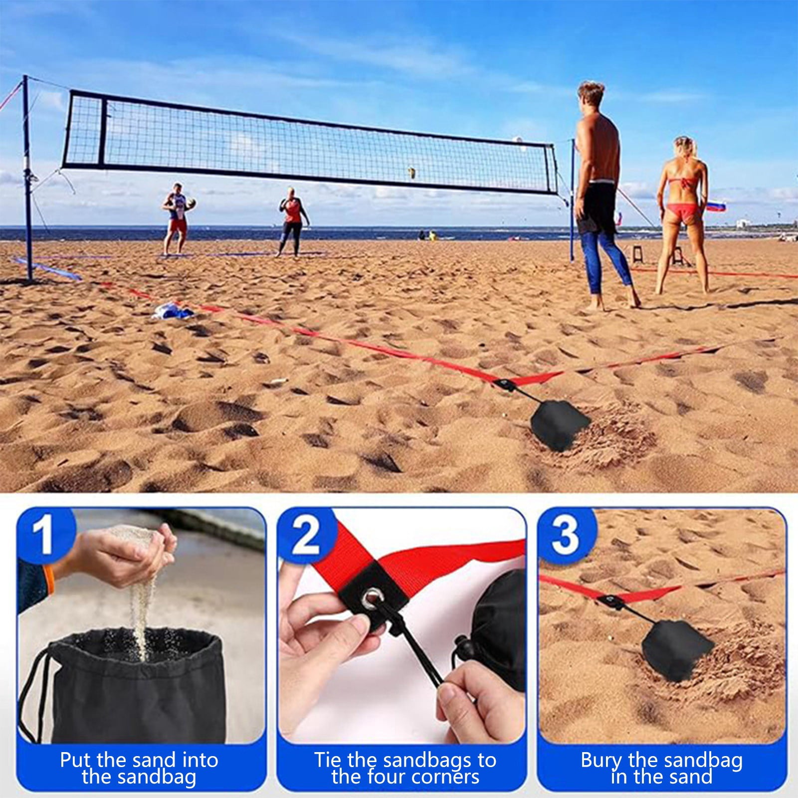 &nbsp;16m/52ft Volleyball Court Boundary Line Kit - Portable Polyester Webbing with Sandbags & Pins - Quick Setup for Beach/Outdoor Training - Includes Drawstring Storage Bag