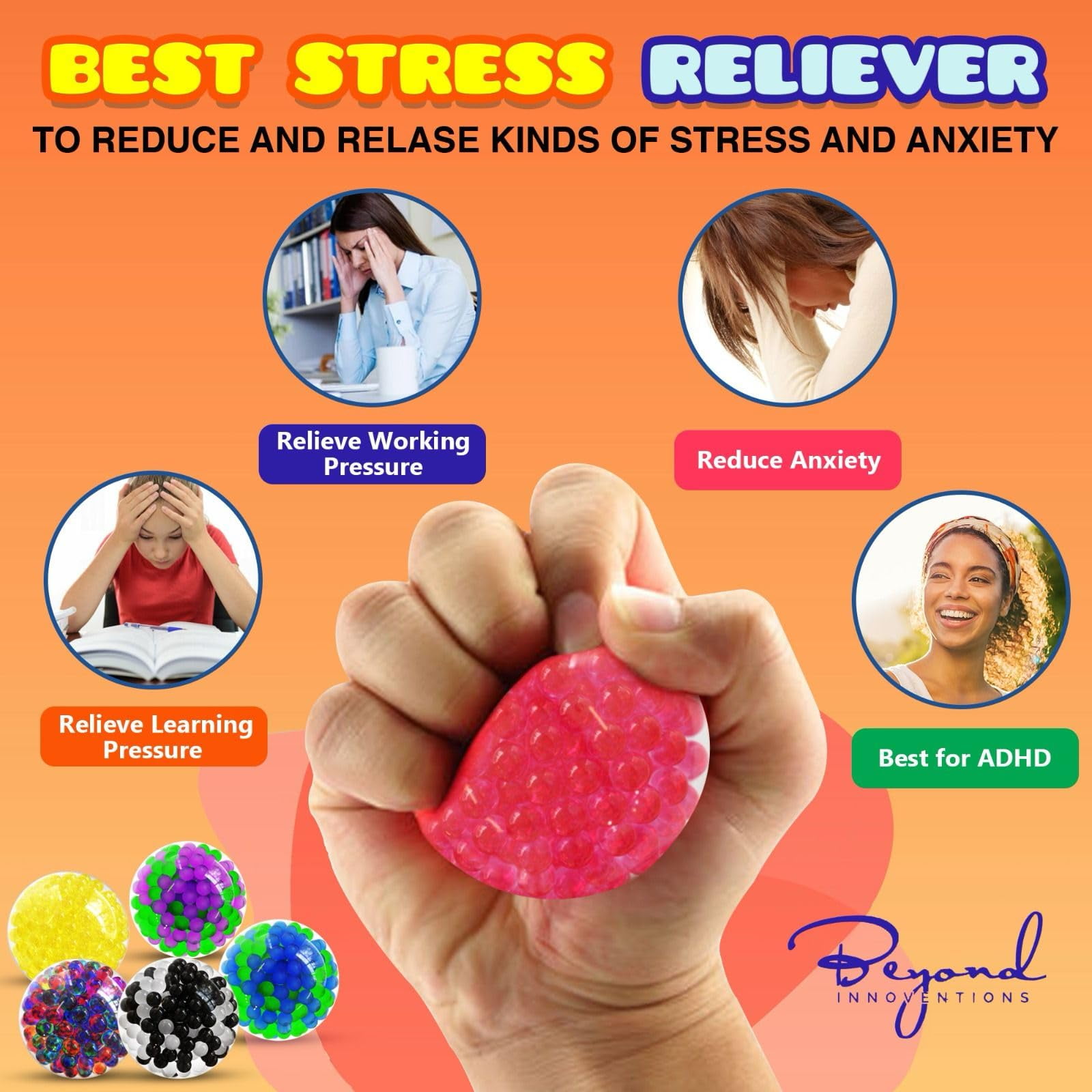 Sticky Fidget Balls - Pack of 8 Squishy Sensory Toys - TPR Material - Anxiety Relief for Adults