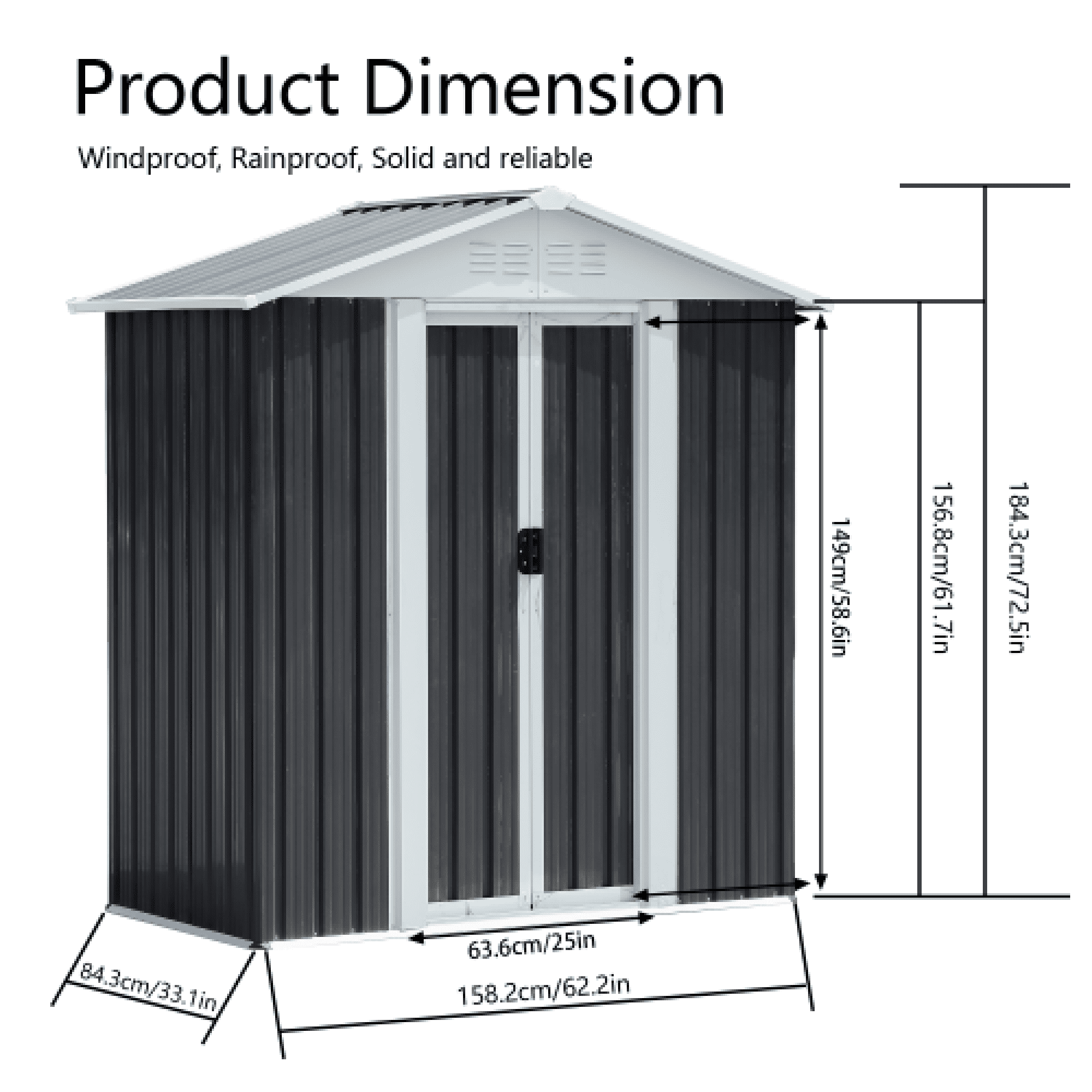 Leumius 5x3 FT Outdoor Storage Shed with Aluminum Alloy Frame with Base for Backyard, Patio, Lawn Dark Grey