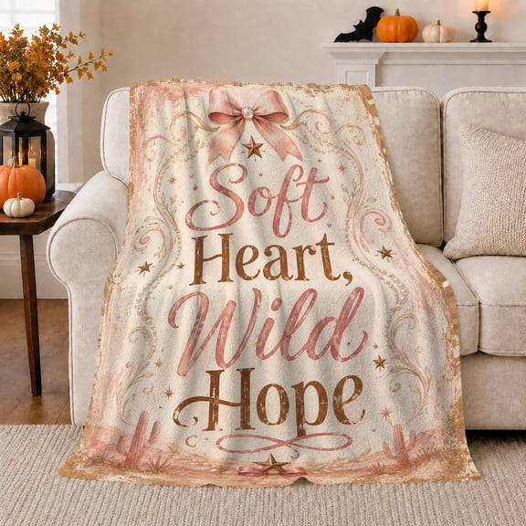 Heart Wild Hope Desert decorative motif Inspirational Quote, Cozy Friendship Quote Scene, Warm Flannel Blanket for Living Room and Reading Nook, Art Lovers Appreciation Gift, Artistic Home Decor