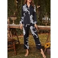 thumbnail image 7 of Womens Silk Satin Pajama Set Long Sleeve Notch Collar Loungewear Two Piece Sleepwear Button Down Pj Set, 7 of 7