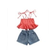 thumbnail image 3 of Mialoley Toddler Girls 2Pcs Summer Outfits, Sleeveless Plaid Print Ruffle Tops + Ripped Denim Shorts Set, 3 of 8